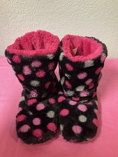 Women s Black Booties/slippers With Pink Gray Circles Size Medium