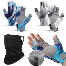 Fishing Gloves UV Sun Protective Non-Slip Cycling Half Finger Gloves Face Mask