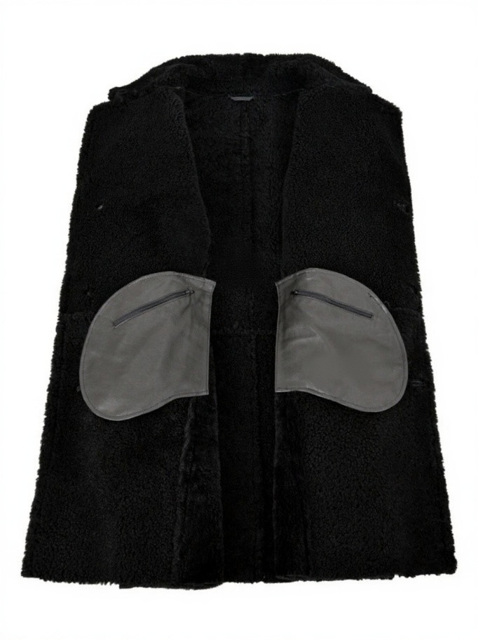 Men Black Shearling Sheepskin Coat – Trench Reefer Warm Winter Jacket Outerwear image 6