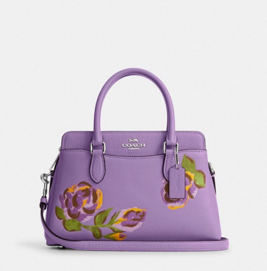 NWT Coach Mini Darcy In Pebble Leather With Rose Floral Print