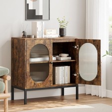 Buffet Storage Cabinet with Rattan Decorating Living Room Glass 2 Door Sideboard
