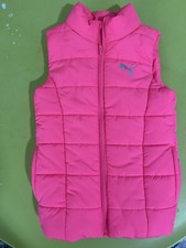 Puma Hot Pink Quilted Puffer Vest Full Zip Girls Size Small 7-8 Barbie Pink