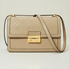 Tory Burch T Monogram Shoulder Bag Beige Crossbody Purse  W/COA and Dust Bag