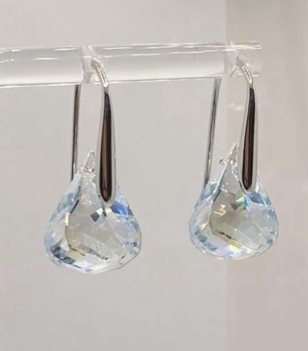noeru Swarovski LUNAR Drop Pierced Earrings Gray Rhodium plated