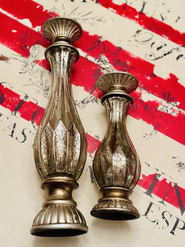 Pair of Brushed Aged Nickel & Champagne Mercury Glass Pillar Candle Holders - Picture 14 of 20