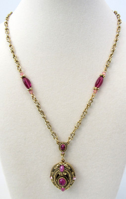 Delicate 1928 Brand Lavalier Locket Pink/Rose Stones on 26'' Long Chain Necklace