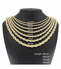 14k Gold Filled Rope Chain 3mm-6mm Necklace 18-24" Men Women