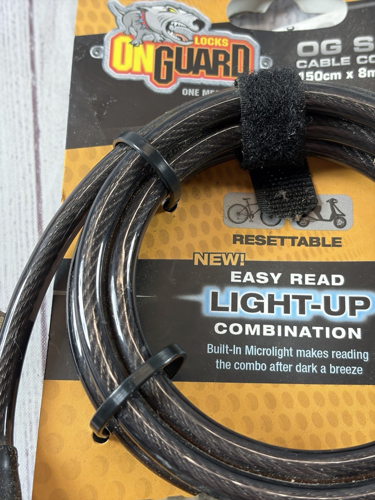 OnGuard OG Series Cable Combo Lock -New In Package -Light Up Bike Lock