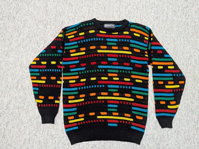 vintage 1980s geometrics USA made L acrylic knit sweater 8-BIT videogame ATARI