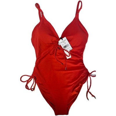 Steve Madden Red One Piece Swimsuit Adjustable Straps Side Ties Size M