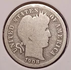 1908-O BARBER DIME -- About Good+ (AG+)