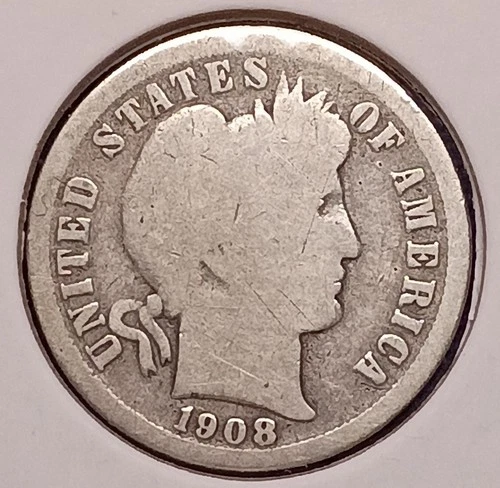 1908-O BARBER DIME -- About Good+ (AG+)