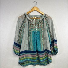 Fig and Flower Bohemian Patchwork Print Peasant Blouse Women's Size Medium