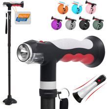 Folding Walking Cane with Two Led Lights for Elderly Solid Base Adjustable Walki