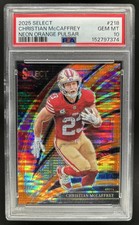 2025 Select Christian McCaffrey Club Level Neon Orange Pulsar Prizm #/7 PSA 10