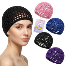 4 Pcs Hair Nets for Sleeping, 5.5 x 7, Viscose Mesh Cap 4 Colors 