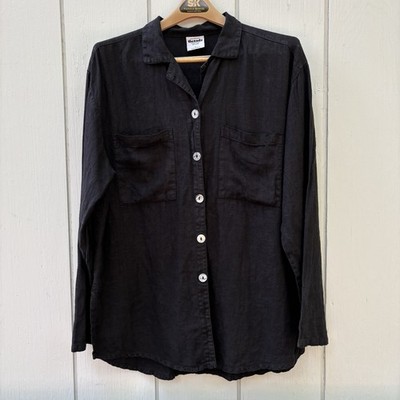 CALIFORNIA THREADS Black LINEN Shirt 17 & 35 Hari Casuals LA CA Shell Buttons