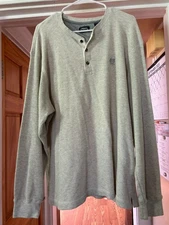 CHAPS Mens Size 2XL Light Heather Grey Long Sleeve Thermal Henley Shirt 