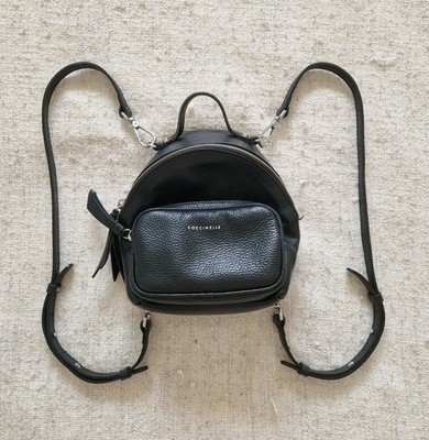 Coccinelle Mini Rucksack Crossbody Schultertasche echtes Leder Schwarz Silber