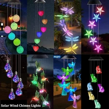 Solar Wind Chimes Lights LED Color Changing Hanging Hummingbird Ball Garden Lamp