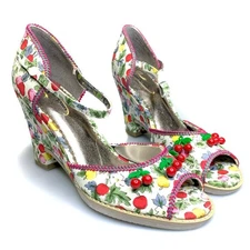 Anthropologie x Poetic Licence 6 Shirley Temple Sandals 3D Cherry Pin Up Wedges