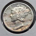 1942 P Philadelphia Mint US Mercury SILVER 10c DIME 0.0723 Tr Oz = 2.25 Grams Ag