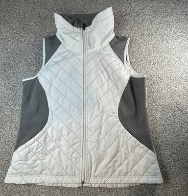 #ad COLUMBIA Women’s White Gray Perfect Mix Full Zip Quilted Vest Size 1X $19.49