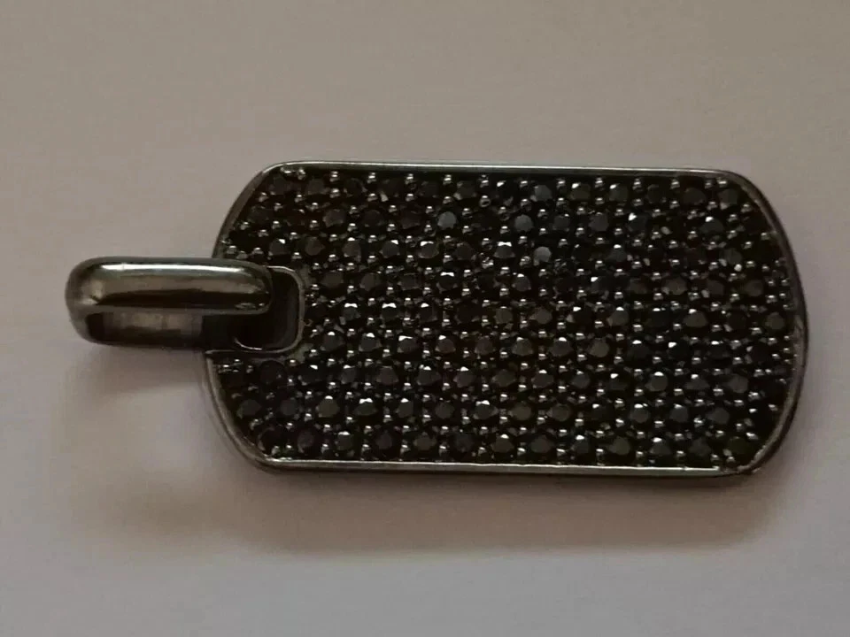 5Ct Round Cut Real Moissanite Black Dog Tag Pendant 14K Black Gold Plated Silver - Image 4 of 4