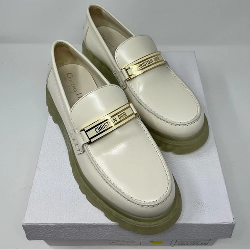 Mocassins Christian Dior blanc cassé code cuir de veau brossé semelle plateforme taille 39,5 EU