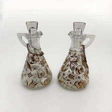 Cruet Set Georges Briard Oil and Vinegar Hazel Atlas MCM Gold on Glass Vintage