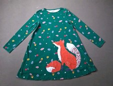 Mini Boden Fox Applique Green Jersey Dress Fall Leaf Long Sleeve 9-10y Girl's