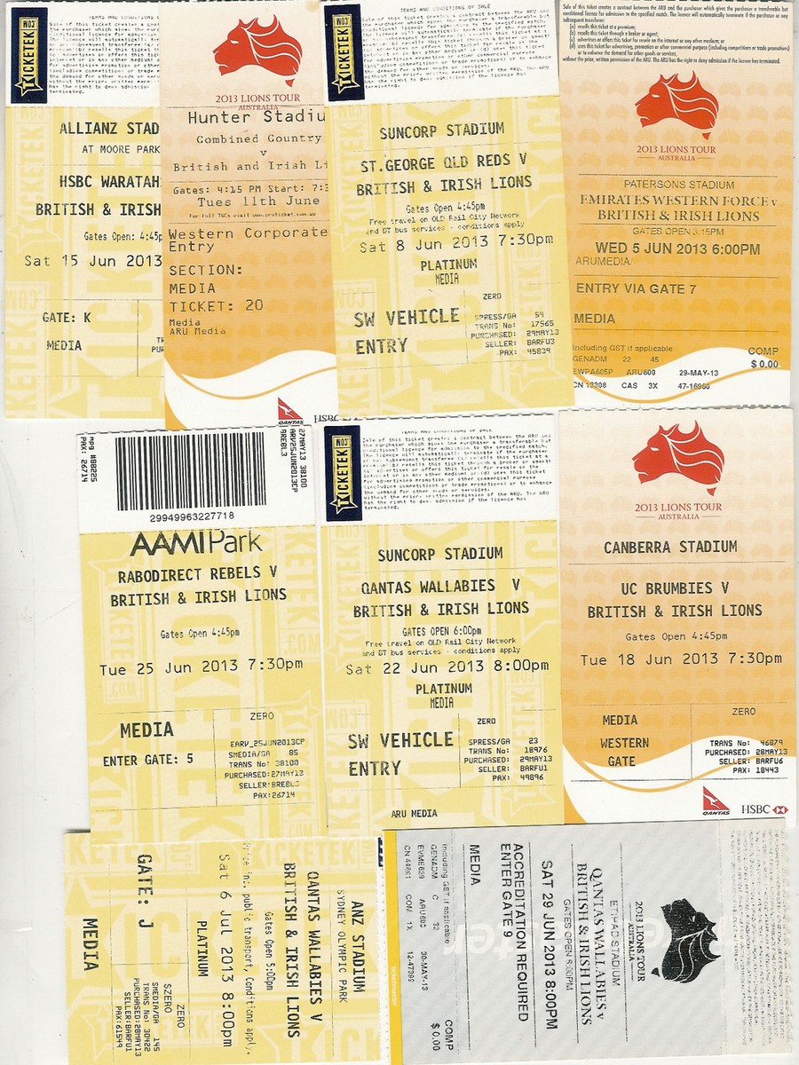 BRITISH & IRISH LIONS RUGBY TOUR OF AUSTRALIA 2013 - SET OF