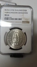 Thailand 1978 Silver 150 Baht Crown Prince Vajiralongkorn Graduation NGC MS66