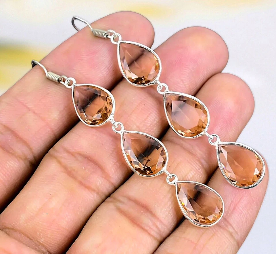 Pendientes de plata Morganita pendientes de plata de ley 925 hechos a mano con piedras preciosas Foto 4 de 4