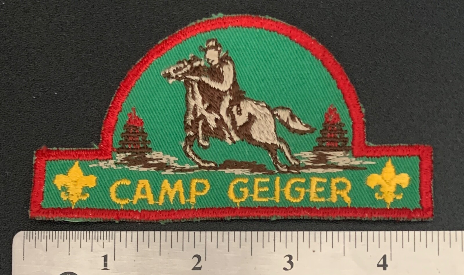 Cappello Boy Scout Vintage CAMP GEIGER a Forma PATCH CSP CP Pony Express Council BSA