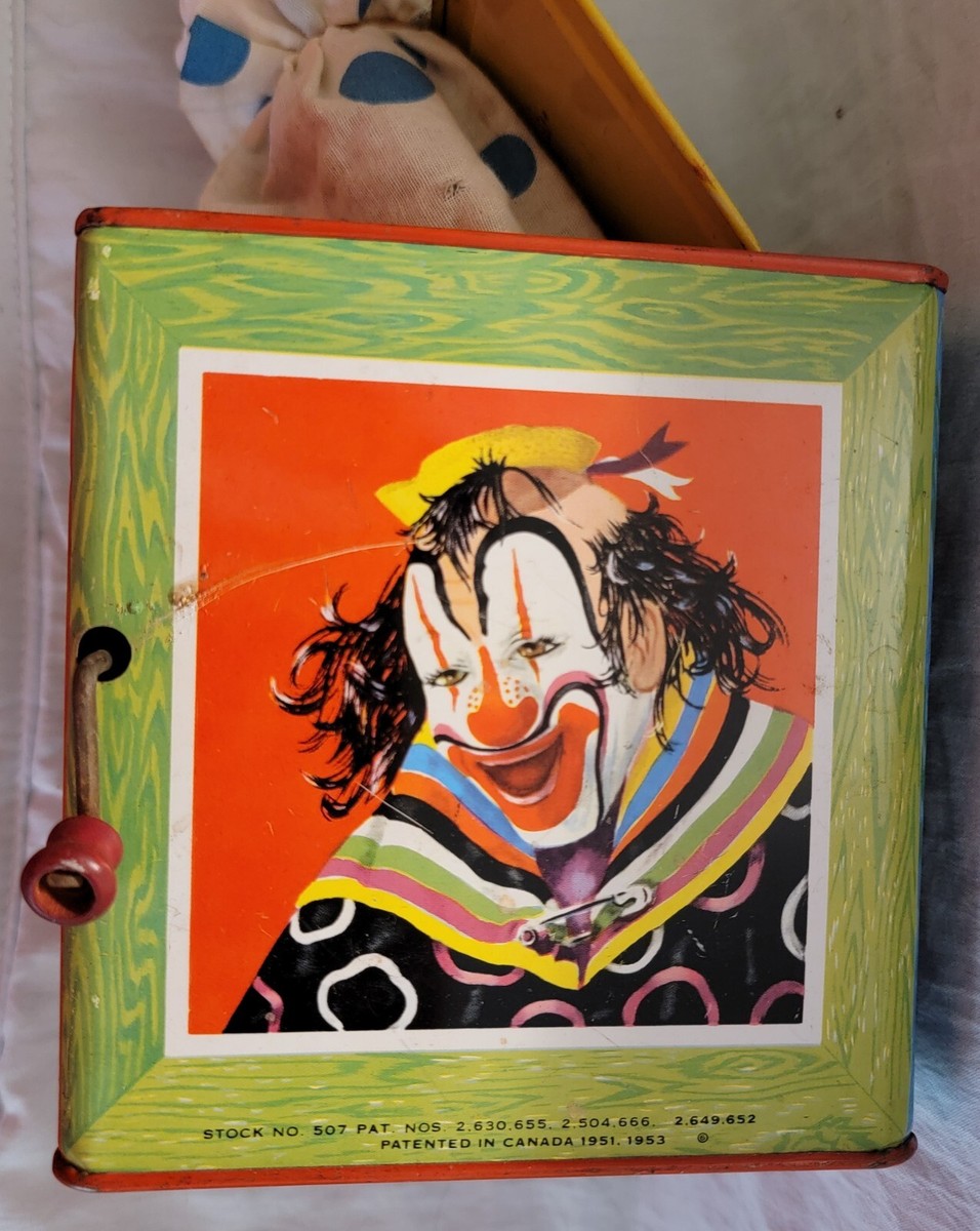 （レアサンプル品）JACK IN THE BOX Vintage 1950s Mattel Metal Clown Wind Up Jack in the Box Toy