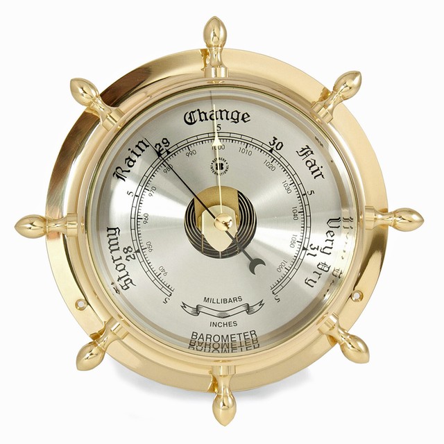 BAROMETERS BRASS SHIPS WHEEL BAROMETER WEATHER INSTRUMENTS