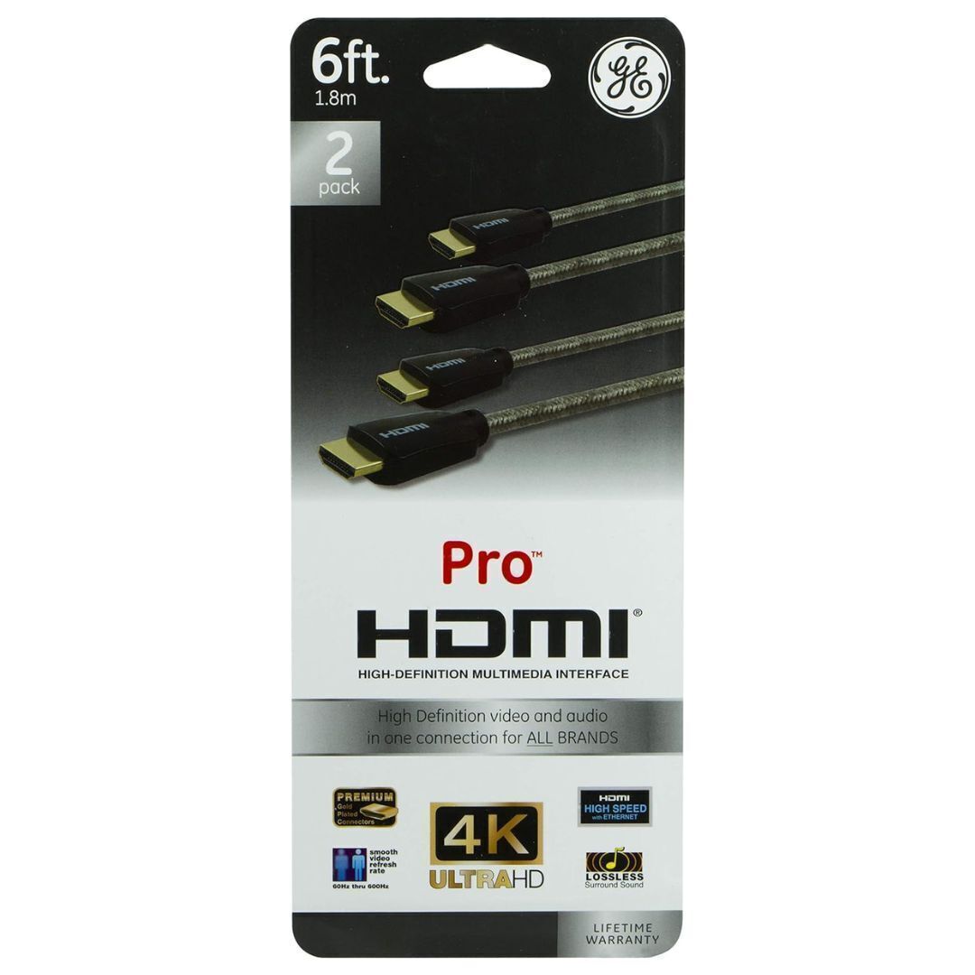 GE Pro Premium 6 Ft. HDMI Cable With Ethernet Silver - 2 Pack