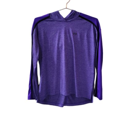 New UNDER ARMOUR S Purple Tech Twist Graphic Long Sleeve Hooded Shirt Women