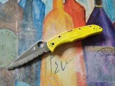 Spyderco Pacific Salt 2,  H2 Satin Serrated Blade, Yellow FRN Handle