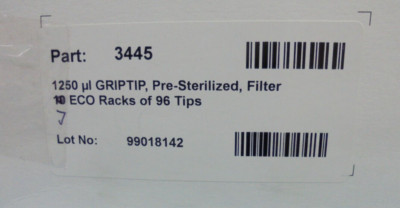 Integra 3445 1250µl GRIPTIP Pre-Sterilized Filtered ECO Racks of