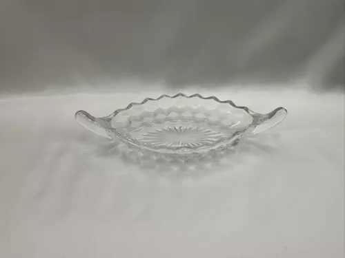Vintage Fostoria American Clear Glass Elegant Handled Small Boat Dish 8 3/4”