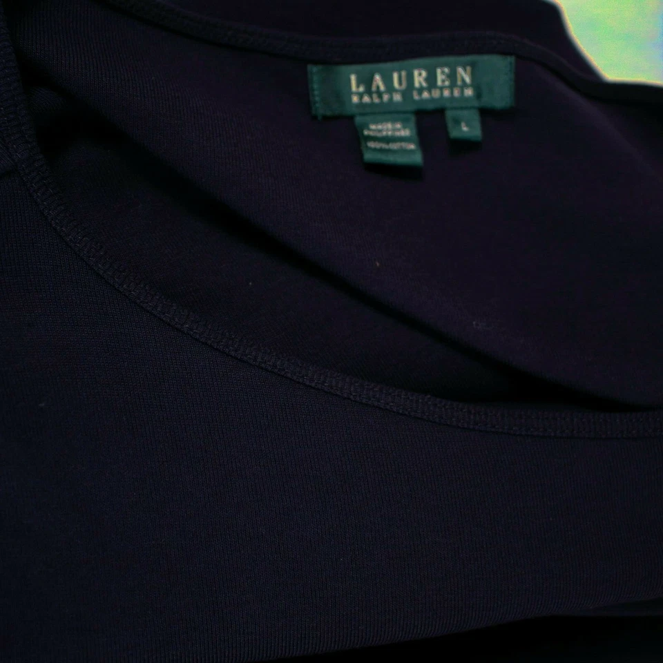 Top Ralph Lauren azul marino de algodón liso para mujer con lengüeta enrollable talla L Foto 4 de 4