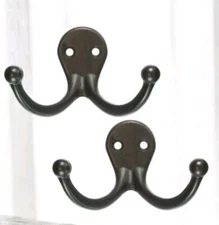 1 Pack Of 2 ** 1 in. L Oil Rubbed Bronze Bronze Metal Small Double Garment Hook 