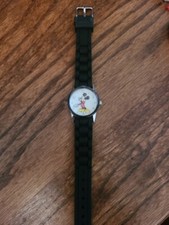 Disney Mickey Mouse Womens Watch Mck861 Silver Case Black Silicone Band