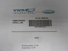 VWR 40000-016 STERILE COMBI-SYRINGES 2.5ML FOR REPEATER PIPETTORS 100/BX