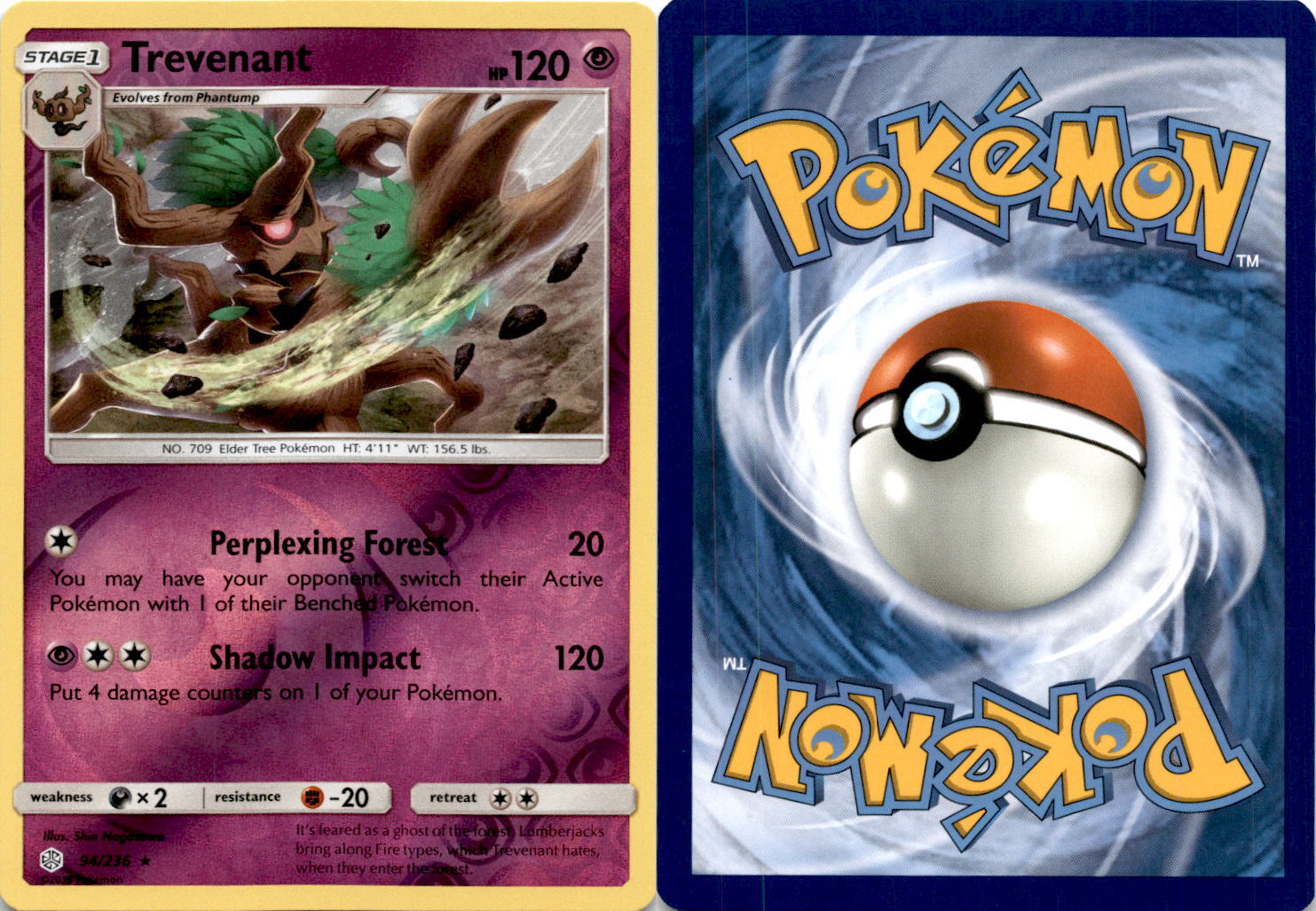 2019 Pokemon, Cosmic Eclipse, #94/236 Trevenant, Reverse Holo Rare