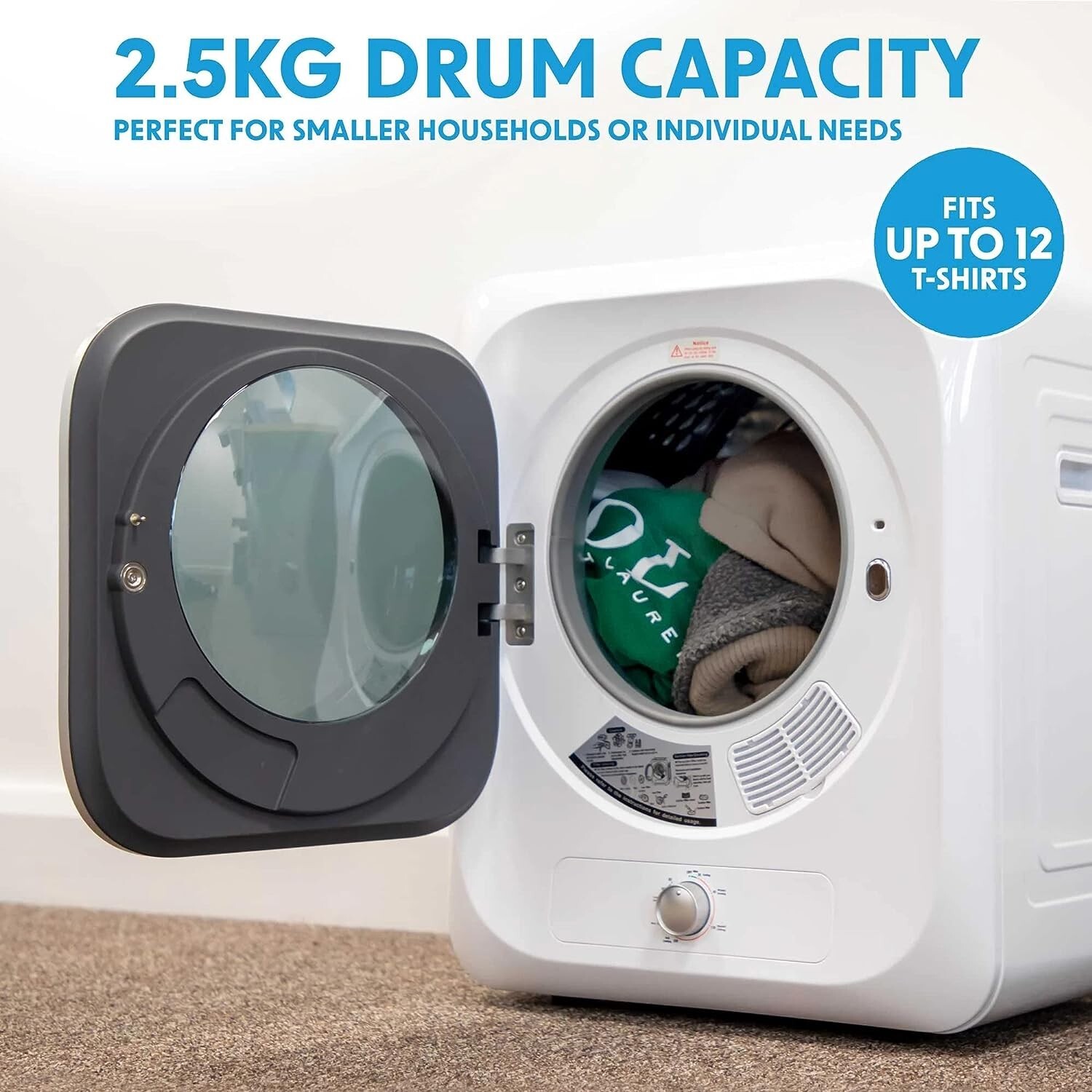 Portable Tumble Dryer, Portable 2.5kg Vented Perfect for Counter Tops