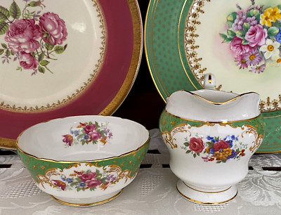 Paragon Rockingham Blue VINTAGE PARAGON FINE BONE CHINA ROCKINGHAM SUGAR BOWL & CREAMER C1957 ...