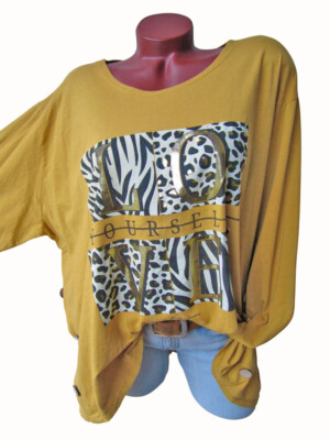 Oversize Long Shirt Tunika LEO LOVE gold METALLIC 44 46 48 50 curry